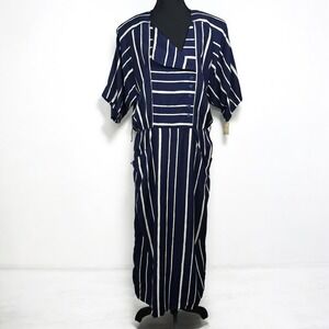 VTG‎ New ED MICHAELS Sailor Dress Women's Size 14 Navy White Stripe Button Front